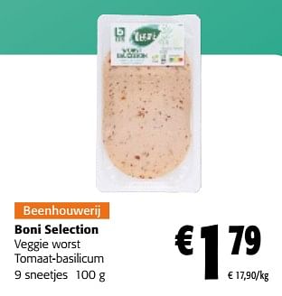 Promotions Boni selection veggie worst tomaat-basilicum - Boni - Valide de 28/02/2024 à 12/03/2024 chez Colruyt