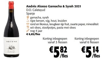 Promoties Andrés alonso garnacha + syrah 2021 d.o. calatayud - Rode wijnen - Geldig van 28/02/2024 tot 12/03/2024 bij Colruyt