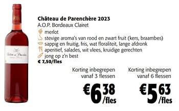Promotions Château de parenchère 2023 a.o.p. bordeaux clairet - Vins rouges - Valide de 28/02/2024 à 12/03/2024 chez Colruyt