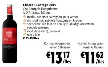 Promoties Château lestage 2019 cru bourgois exceptionnel a.o.p. listrac-médoc - Rode wijnen - Geldig van 28/02/2024 tot 12/03/2024 bij Colruyt