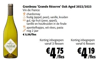 Promotions Granbeau grande réserve oak aged 2022-2023 vin de france - Vins blancs - Valide de 28/02/2024 à 12/03/2024 chez Colruyt
