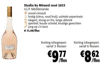 Promoties Studio by miraval rosé 2023 i.g.p. méditerranée - Rosé wijnen - Geldig van 28/02/2024 tot 12/03/2024 bij Colruyt
