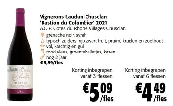 Promoties Vignerons laudun-chusclan bastion du colombier 2021 - Rode wijnen - Geldig van 28/02/2024 tot 12/03/2024 bij Colruyt