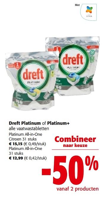 Promoties Dreft platinum of platinum+ alle vaatwastabletten - Dreft - Geldig van 28/02/2024 tot 12/03/2024 bij Colruyt