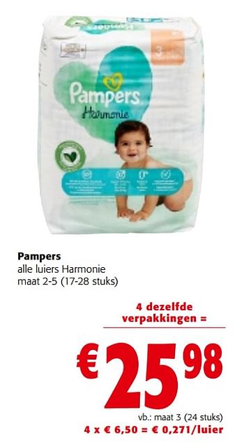 Promoties Pampers alle luiers harmonie - Pampers - Geldig van 28/02/2024 tot 12/03/2024 bij Colruyt
