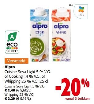 Promotions Alpro cuisine soya light of cooking of whipping - Alpro - Valide de 28/02/2024 à 12/03/2024 chez Colruyt