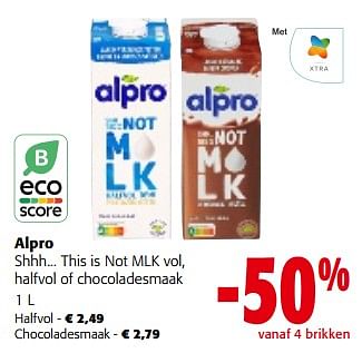 Promotions Alpro shhh... this is not mlk vol, halfvol of chocoladesmaak - Alpro - Valide de 28/02/2024 à 12/03/2024 chez Colruyt