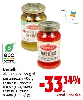 Promoties Bertolli alle pesto’s of pastasauzen - Bertolli - Geldig van 28/02/2024 tot 12/03/2024 bij Colruyt
