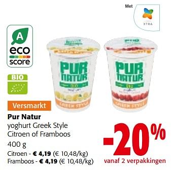 Promoties Pur natur yoghurt greek style citroen of framboos - Pur Natur - Geldig van 28/02/2024 tot 12/03/2024 bij Colruyt