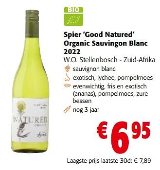 Promotions Spier good natured organic sauvingon blanc 2022 - Vins blancs - Valide de 28/02/2024 à 12/03/2024 chez Colruyt