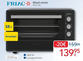 Promoties Friac maxi-oven mo1158 - Friac - Geldig van 01/03/2024 tot 31/03/2024 bij Eldi