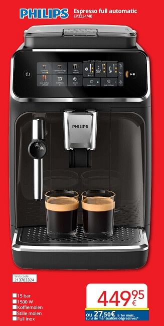 Promoties Philips espresso full automatic ep3324-40 - Philips - Geldig van 01/03/2024 tot 31/03/2024 bij Eldi