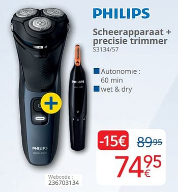 Promoties Philips scheerapparaat + precisie trimmer s3134-57 - Philips - Geldig van 01/03/2024 tot 31/03/2024 bij Eldi
