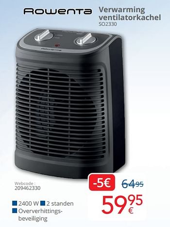 Promoties Rowenta verwarming ventilatorkachel so2330 - Rowenta - Geldig van 01/03/2024 tot 31/03/2024 bij Eldi