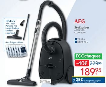 Promotions Aeg stofzuiger ab61c3gg clean 6000 - AEG - Valide de 01/03/2024 à 31/03/2024 chez Eldi
