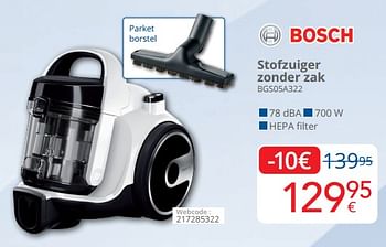 Promoties Bosch stofzuiger zonder zak bgs05a322 - Bosch - Geldig van 01/03/2024 tot 31/03/2024 bij Eldi