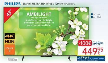 Promotions Philips smart ultra hd tv 43pus8108-12 - Philips - Valide de 01/03/2024 à 31/03/2024 chez Eldi