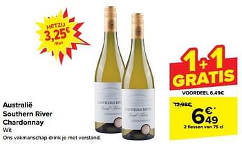 Promoties Australië southern river chardonnay wit - Witte wijnen - Geldig van 05/03/2024 tot 12/03/2024 bij Carrefour
