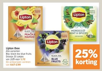 Promotions Black tea blue fruits - Lipton - Valide de 04/03/2024 à 10/03/2024 chez Albert Heijn