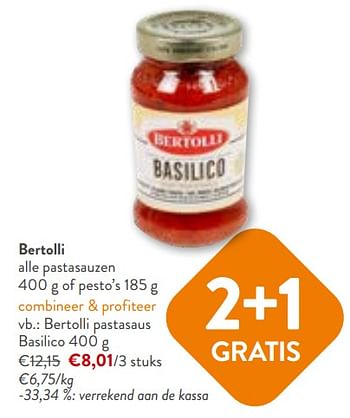 Promoties Bertolli pastasaus basilico - Bertolli - Geldig van 28/02/2024 tot 12/03/2024 bij OKay