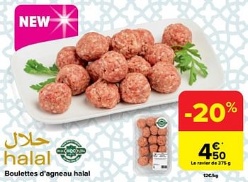 Promotions Boulettes d’agneau halal - Produit maison - Carrefour  - Valide de 28/02/2024 à 18/03/2024 chez Carrefour