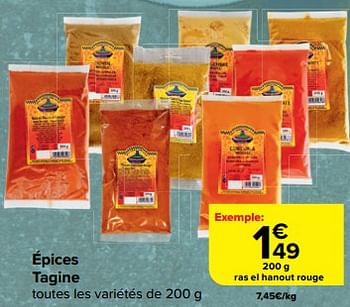 Promotions Épices tagine ras el hanout rouge - Tagine - Valide de 28/02/2024 à 18/03/2024 chez Carrefour
