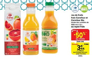 Promotions Jus d’orange frais avec pulpe carrefour - Produit maison - Carrefour  - Valide de 28/02/2024 à 18/03/2024 chez Carrefour