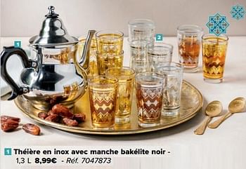 Promotions Théière en inox avec manche bakélite noir - Produit maison - Carrefour  - Valide de 28/02/2024 à 18/03/2024 chez Carrefour