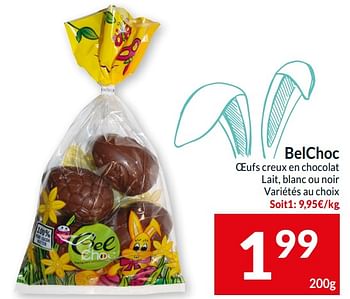 Promotions Belchoc oeufs creux en chocolat lait, blanc ou noir - Belchoc - Valide de 05/03/2024 à 10/03/2024 chez Intermarche