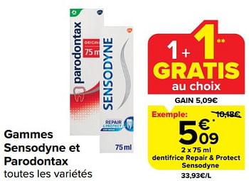 Promotions Dentifrice repair + protect sensodyne - Produit maison - Carrefour  - Valide de 05/03/2024 à 12/03/2024 chez Carrefour