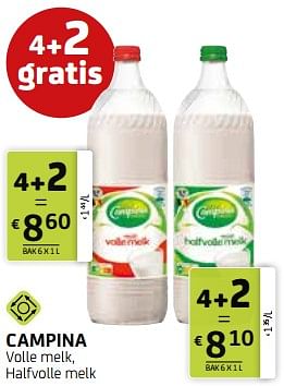 Promoties Campina volle melk, halfvolle melk - Campina - Geldig van 01/03/2024 tot 14/03/2024 bij BelBev