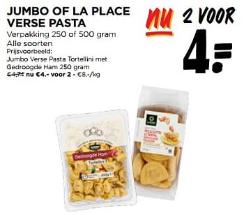 Promoties Jumbo verse pasta tortellini met gedroogde ham - Huismerk - Jumbo - Geldig van 06/03/2024 tot 12/03/2024 bij Jumbo
