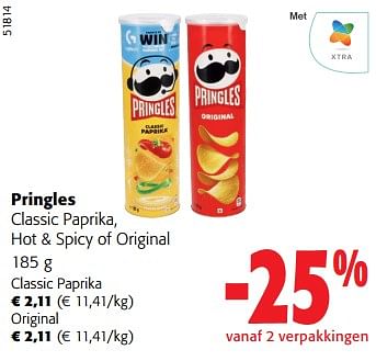 Promoties Pringles classic paprika, hot + spicy of original - Pringles - Geldig van 28/02/2024 tot 12/03/2024 bij Colruyt