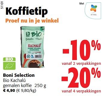 Promoties Boni selection bio kachalú gemalen koffie - Boni - Geldig van 28/02/2024 tot 12/03/2024 bij Colruyt