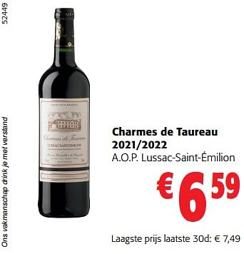Promoties Charmes de taureau 2021-2022 a.o.p. lussac-saint-émilion - Rode wijnen - Geldig van 28/02/2024 tot 12/03/2024 bij Colruyt