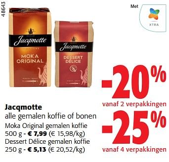 Promoties Jacqmotte alle gemalen koffie of bonen - JACQMOTTE - Geldig van 28/02/2024 tot 12/03/2024 bij Colruyt