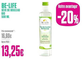 Promoties Be-life seve de bouleau bio - Be-life - Geldig van 26/02/2024 tot 31/03/2024 bij Medi-Market