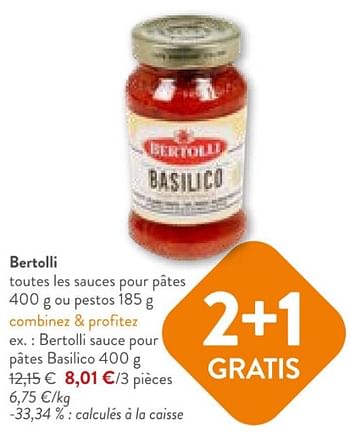Promotions Bertolli sauce pour pates basilico - Bertolli - Valide de 28/02/2024 à 12/03/2024 chez OKay