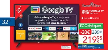Promoties Smart tech smart google tv 32``-81 cm 32va1 - Smart Tech - Geldig van 01/03/2024 tot 31/03/2024 bij Eldi