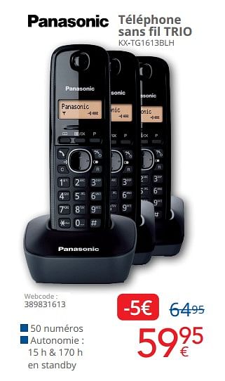 Promotions Panasonic téléphone sans fil trio kx-tg1613blh - Panasonic - Valide de 01/03/2024 à 31/03/2024 chez Eldi