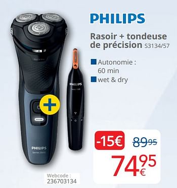 Promoties Philips rasoir + tondeuse de précision s3134-57 - Philips - Geldig van 01/03/2024 tot 31/03/2024 bij Eldi