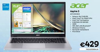 Promoties Acer aspire 3 a 315-58-54ln - Acer - Geldig van 01/03/2024 tot 31/03/2024 bij Compudeals