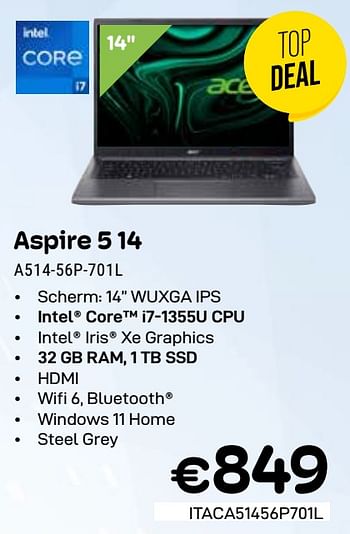 Promoties Acer aspire 5 14 a514-56p-701l - Acer - Geldig van 01/03/2024 tot 31/03/2024 bij Compudeals