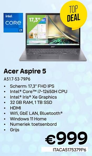 Promotions Acer aspire 5 a517-53-79p6 - Acer - Valide de 01/03/2024 à 31/03/2024 chez Compudeals