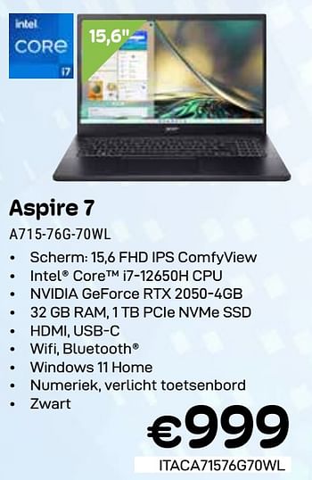 Promoties Acer aspire 7 a 715-76g-70wl - Acer - Geldig van 01/03/2024 tot 31/03/2024 bij Compudeals