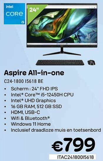 Promoties Acer aspire all-in-one c24-1800 i5618 be - Acer - Geldig van 01/03/2024 tot 31/03/2024 bij Compudeals