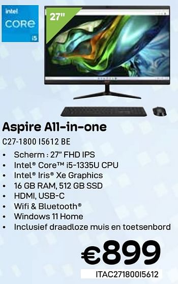 Promotions Acer aspire all-in-one c27-1800 i5612 be - Acer - Valide de 01/03/2024 à 31/03/2024 chez Compudeals