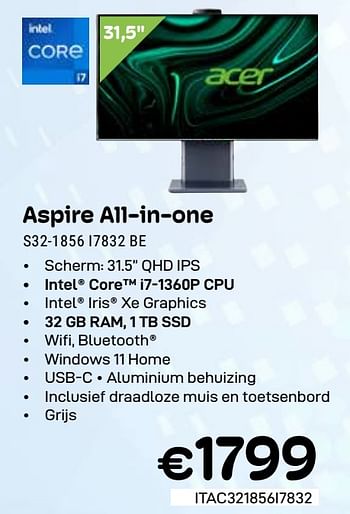 Promoties Acer aspire all-in-one s32-1856 i7832 be - Acer - Geldig van 01/03/2024 tot 31/03/2024 bij Compudeals
