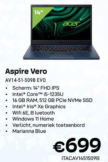 Promoties Acer aspire vero av14-51-509b evo - Acer - Geldig van 01/03/2024 tot 31/03/2024 bij Compudeals