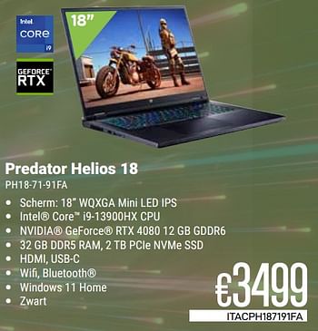 Promoties Acer predator helios 18 ph18-71-91fa - Acer - Geldig van 01/03/2024 tot 31/03/2024 bij Compudeals